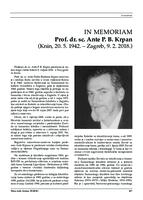 prikaz prve stranice dokumenta In memoriam Prof. dr. sc. Ante P. B. Krpan (Knin, 20. 5. 1942. – Zagreb, 9. 2. 2018.)