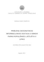 prikaz prve stranice dokumenta Primjena geografskog  Informacijskog sustava u obnovi parka kupališnog lječilišta u Lipiku